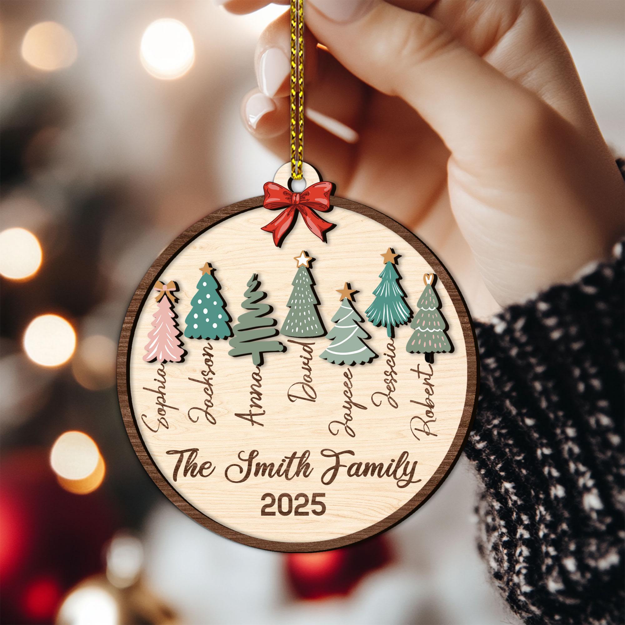 Personalized Family Layered Wood Ornament, Custom Family Name Christmas Ornament, Christmas Tree Decoration, Christmas Ornament Gift