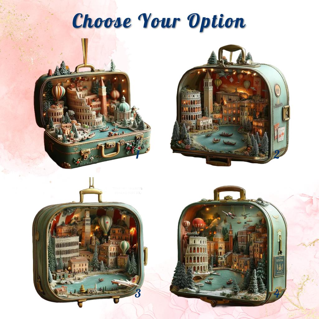Italian City Suitcase Ornament – Miniature Venice & Rome Christmas Village Scene