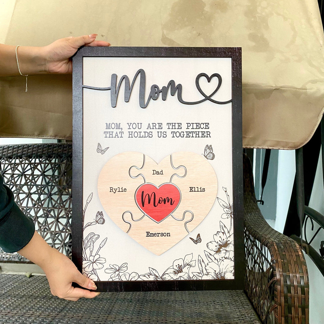 Personalized Mother's Day Puzzle Sign, Gift from Kids & Husband, Piece That Holds Us Together, Grandma & Mom Gift