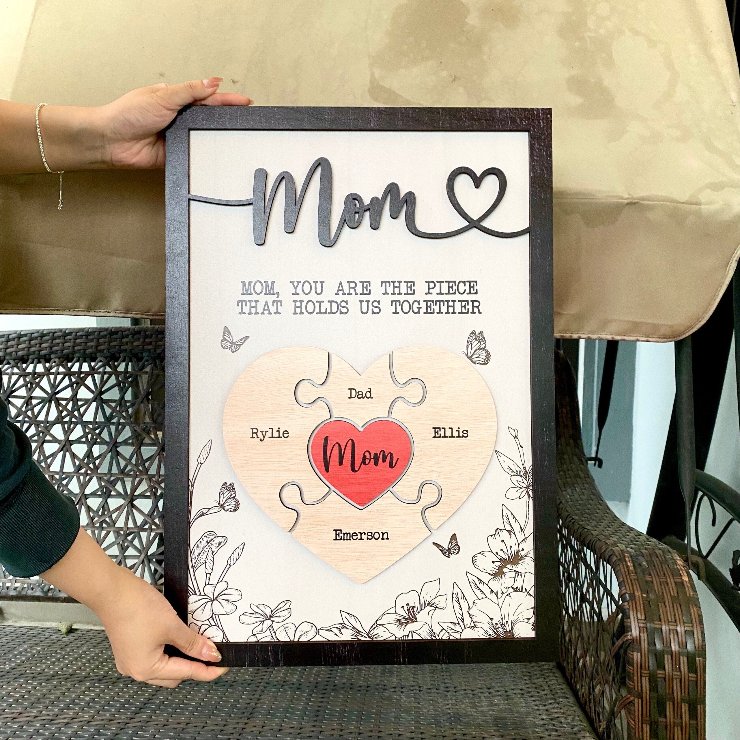Personalized Mother's Day Puzzle Sign, Gift from Kids & Husband, Piece That Holds Us Together, Grandma & Mom Gift