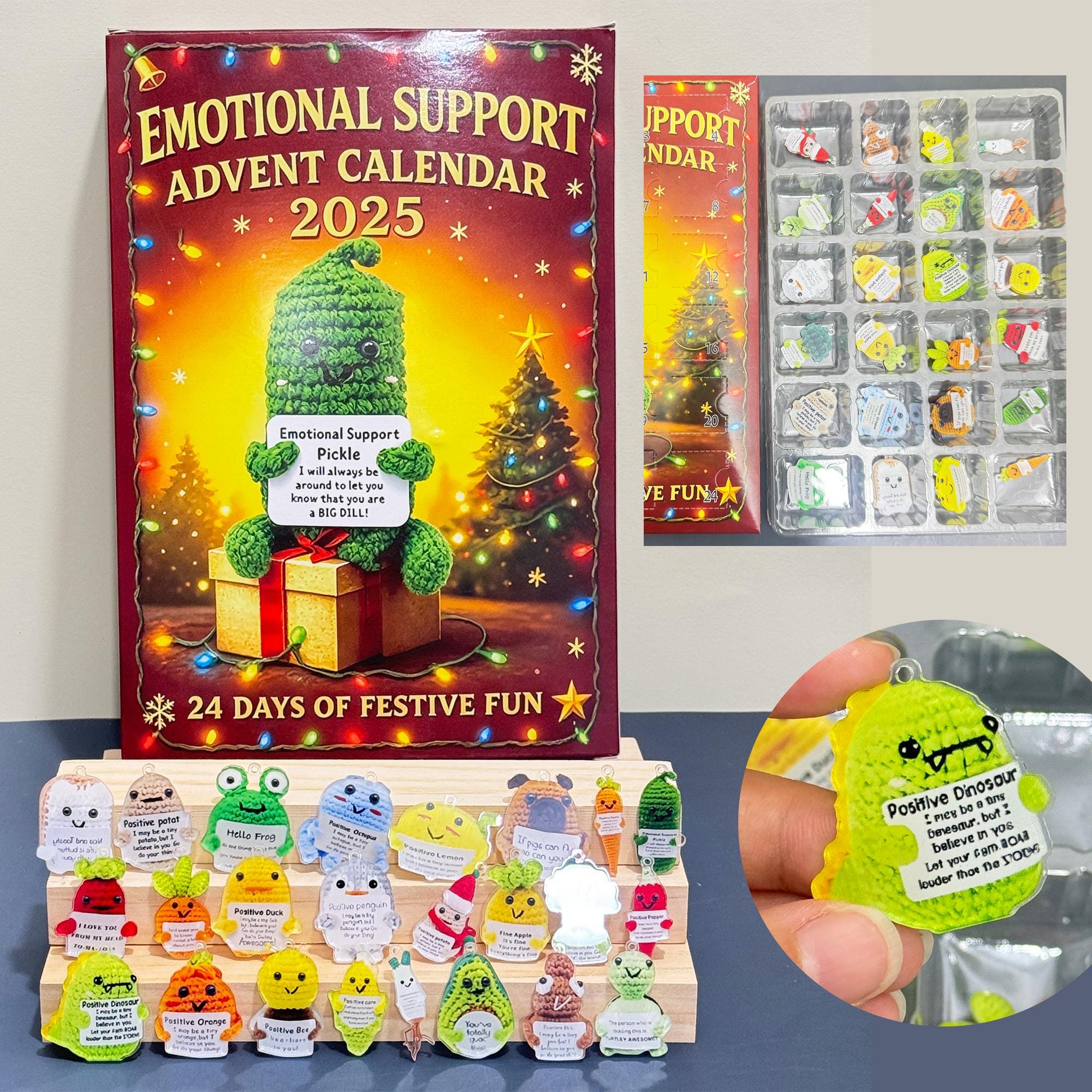 2025 Emotional Support Advent Calendar: 24Pcs Funny Acrylic Ornaments,Vegetable,Fruits,Capibara,The Dragon & Forest,Christmas Countdown Gift