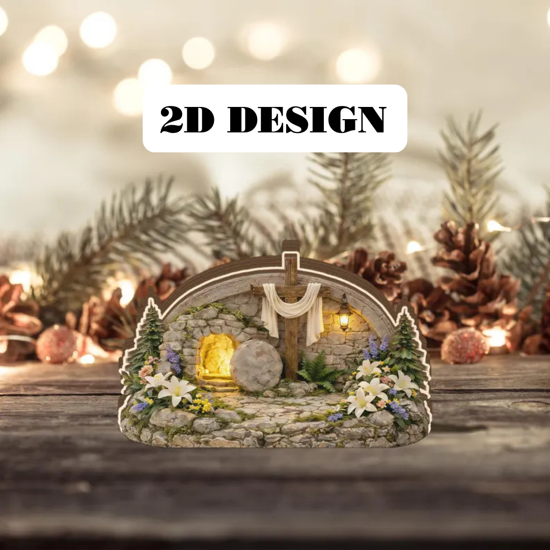 Easter Empty Tomb Resurrection 2D Figurine – Lighted Stone Grave Christian Decor
