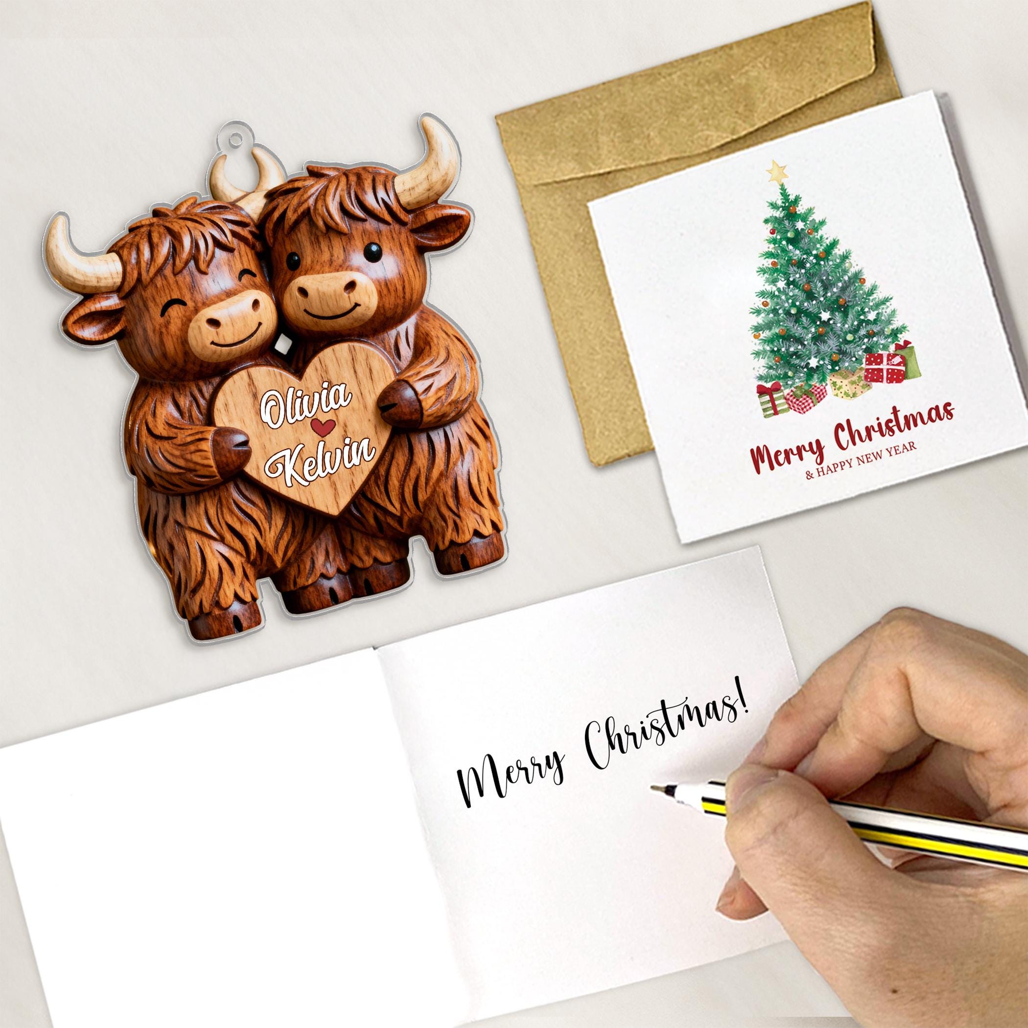 Highland Cowl Couple Acrylic Ornament,Personalized Name Christmas Gift For Couples,Keepsake Christmas 2025,Gift For Her,For Boy,Couple Gift