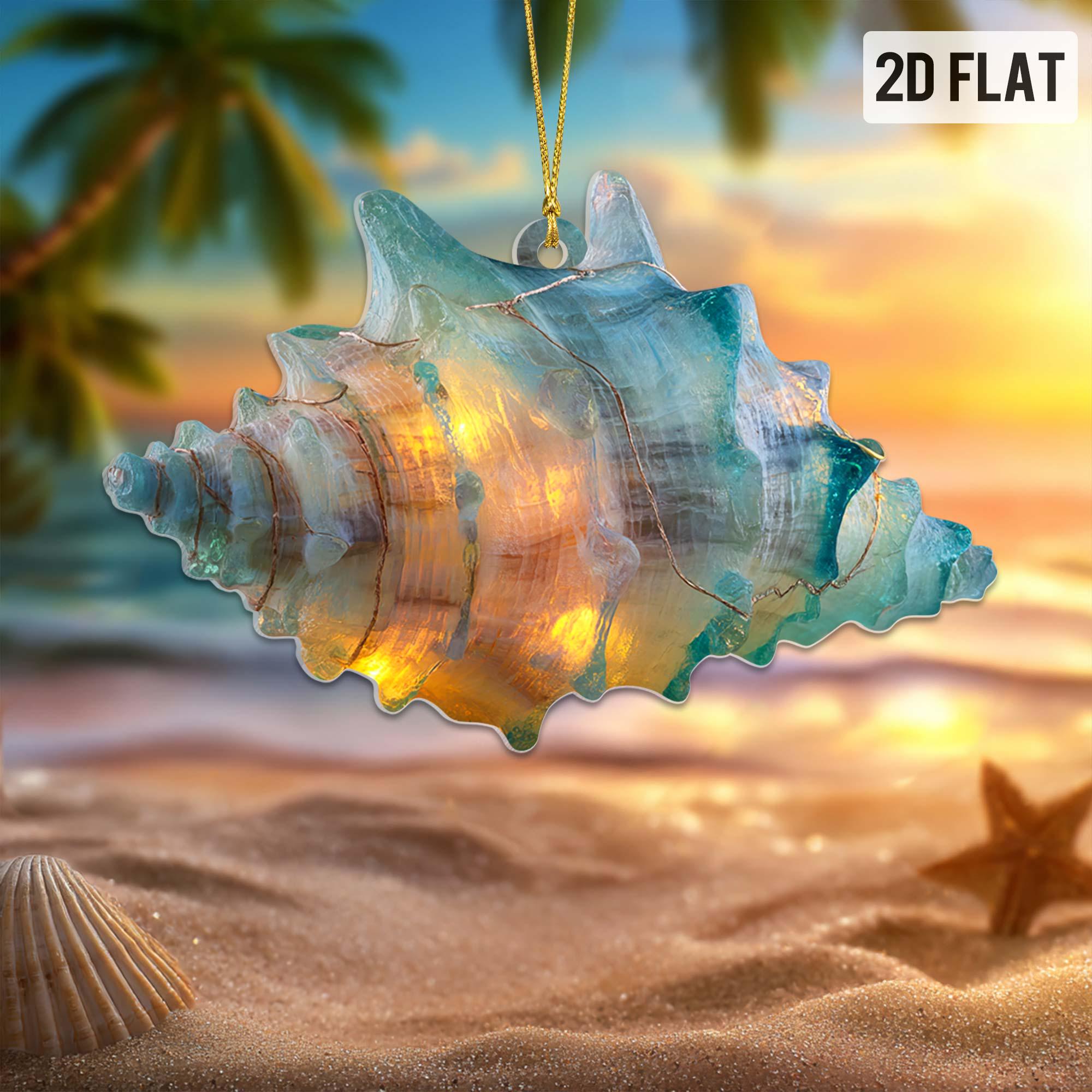 Sea Glass Ocean Ornament Set, 2D Flat Turtle Crab Shell Seahorse Christmas Decorations, Coastal Beach Decor, Sea Animal Christmas Deco