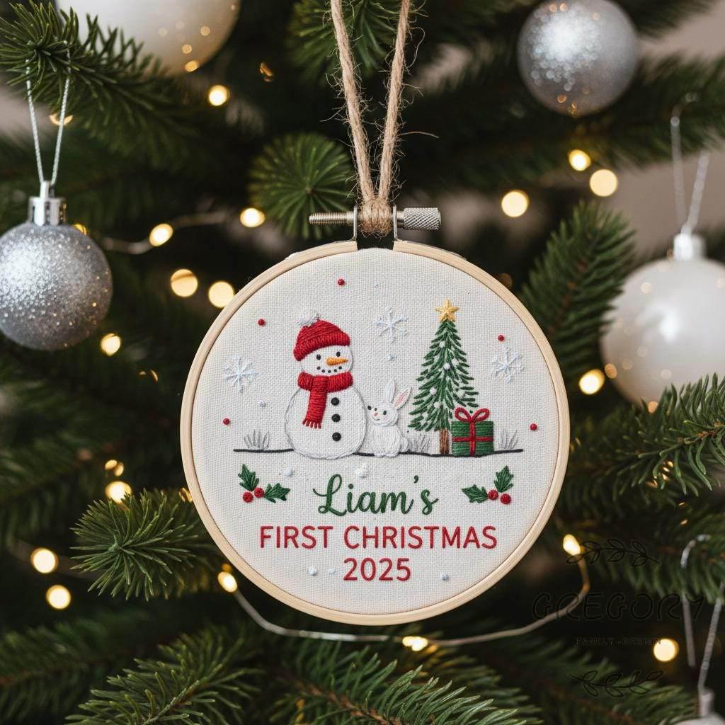 Personalized Embroidered Bear Baby's First Christmas Ornament, Custom Unique Gift for New Baby, Christmas 2025 Gift, Holiday Decor