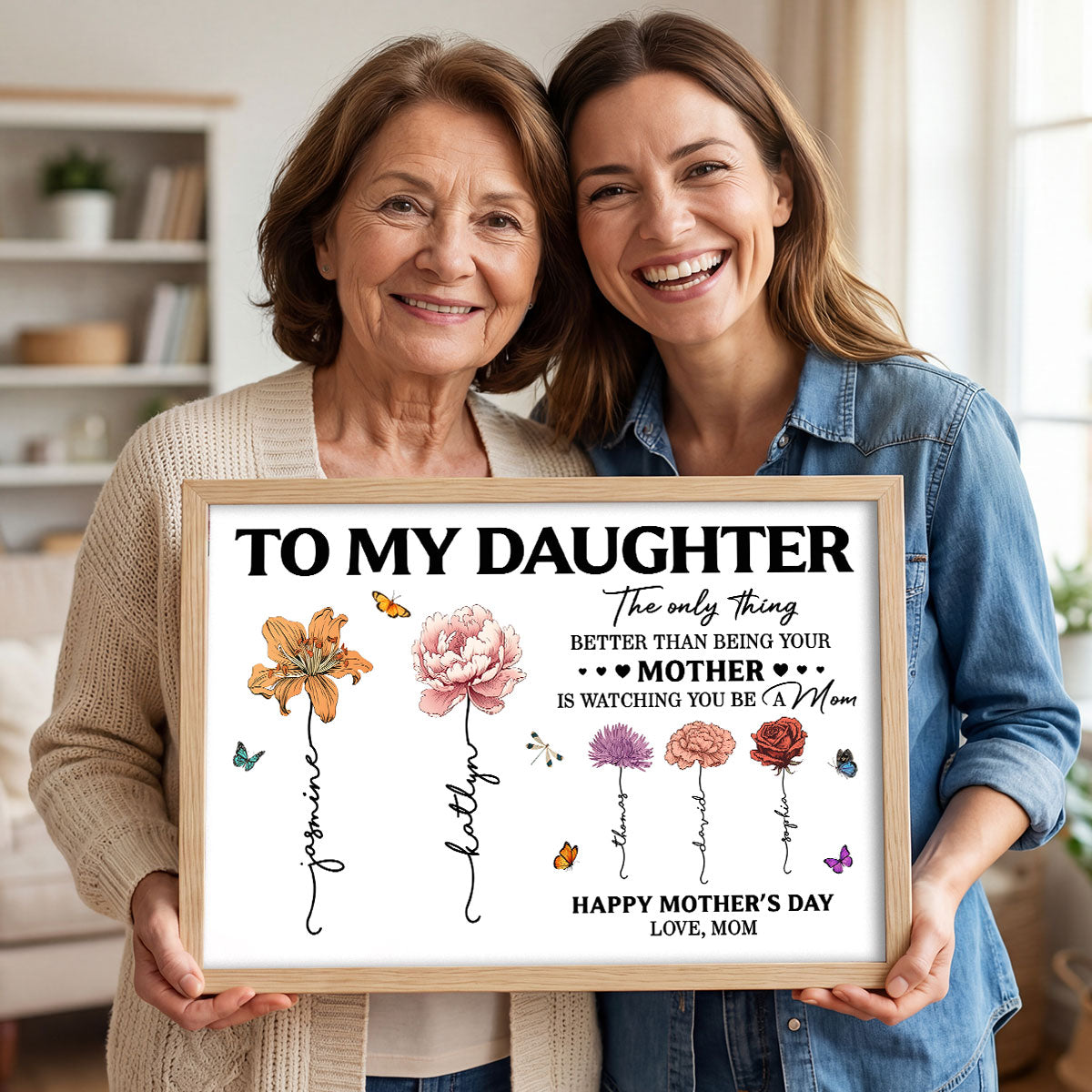 To My Daughter Mom And Daughter Custom Birth Month Flowers Kids Names - Personalized Poster - Mother's Day Gift For Daughter