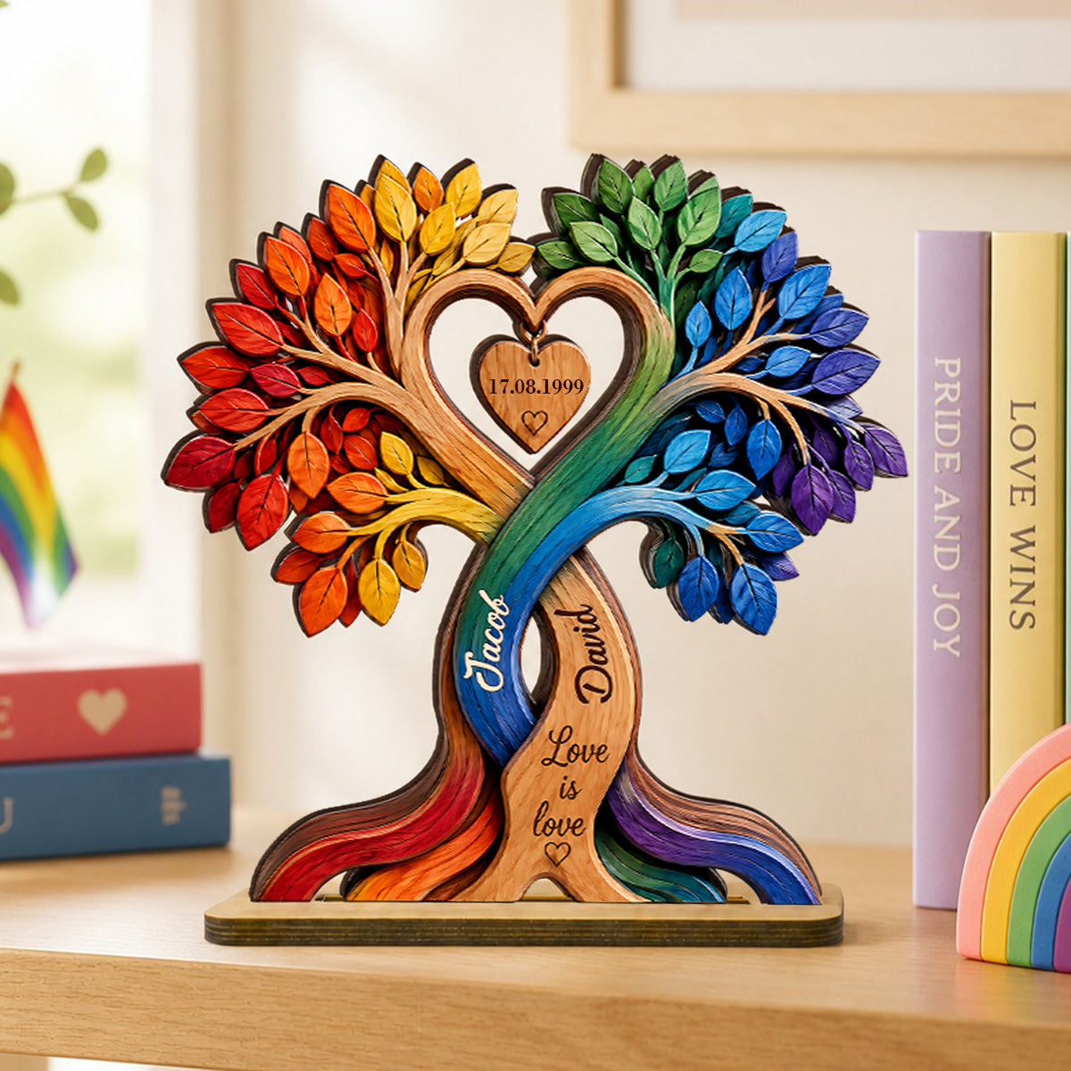 LGBT Couple Heart Tree - Personalized 2-Layered Wooden Plaque - Anniversary Gift for Him, Gift for Her
