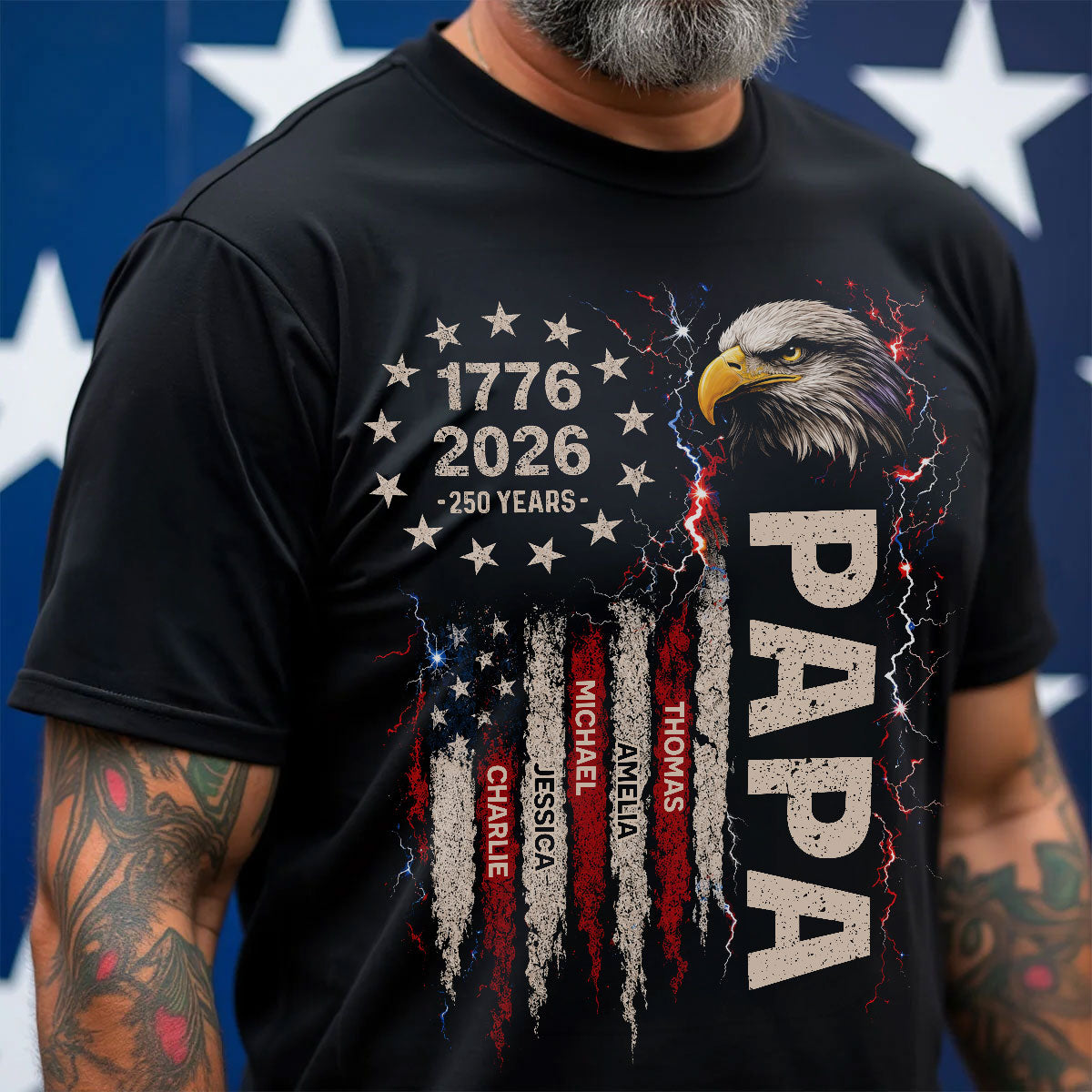 Patriotic Eagle Grandpa USA 250th Anniversary - Personalized Shirt - Father's Day Gift for Dad, Grandpa, Husband