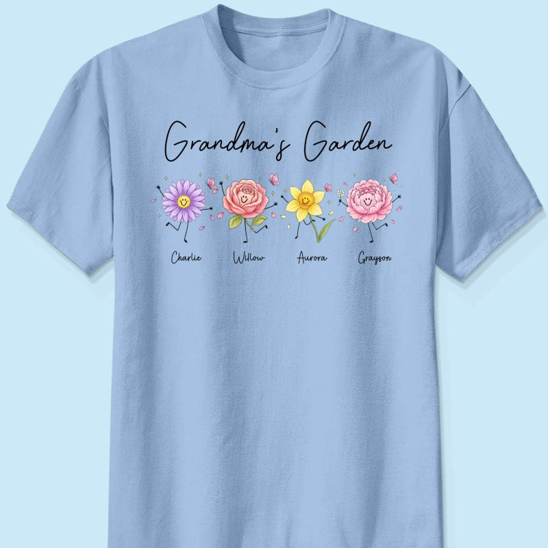 Grandma's Garden Cute Doodle Birth Month Flower - Personalized Shirt - Heartfelt Gift For Grandma, Mom, Auntie