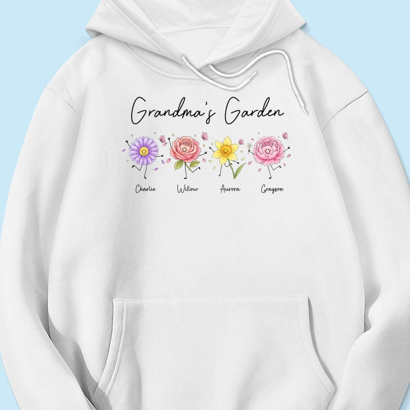 Grandma's Garden Cute Doodle Birth Month Flower - Personalized Shirt - Heartfelt Gift For Grandma, Mom, Auntie