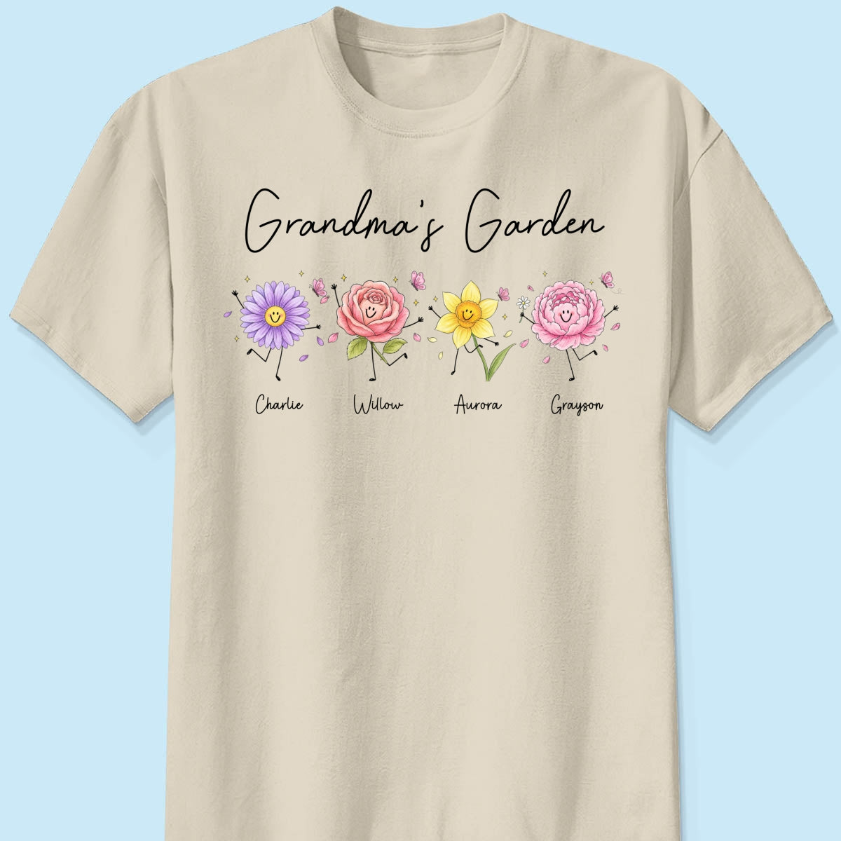 Grandma's Garden Cute Doodle Birth Month Flower - Personalized Shirt - Heartfelt Gift For Grandma, Mom, Auntie