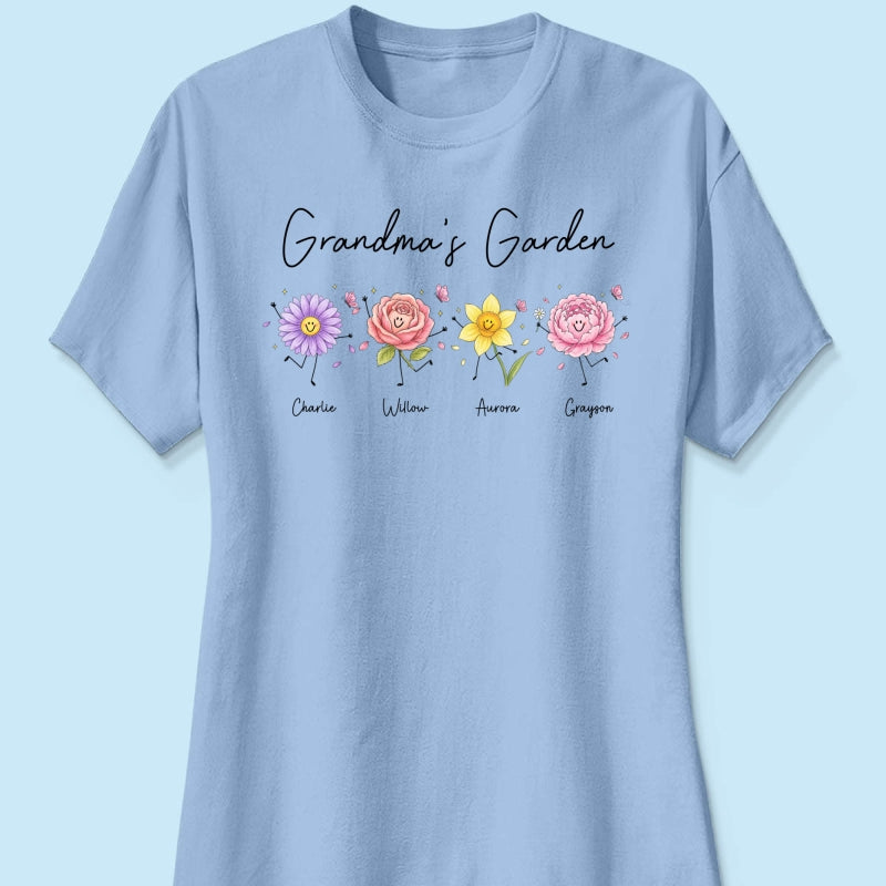 Grandma's Garden Cute Doodle Birth Month Flower - Personalized Shirt - Heartfelt Gift For Grandma, Mom, Auntie