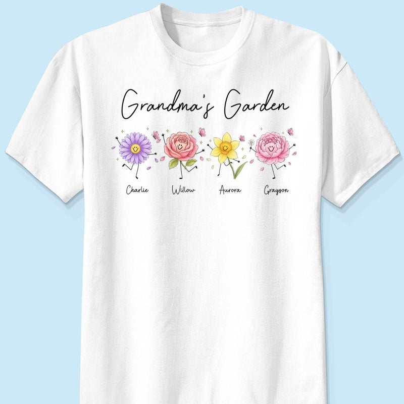 Grandma's Garden Cute Doodle Birth Month Flower - Personalized Shirt - Heartfelt Gift For Grandma, Mom, Auntie