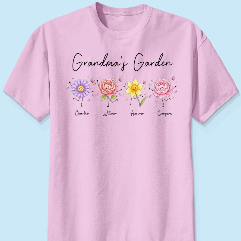 Grandma's Garden Cute Doodle Birth Month Flower - Personalized Shirt - Heartfelt Gift For Grandma, Mom, Auntie