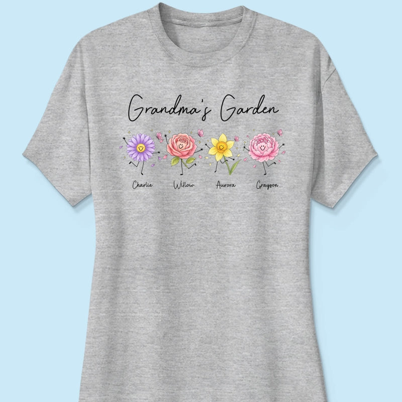 Grandma's Garden Cute Doodle Birth Month Flower - Personalized Shirt - Heartfelt Gift For Grandma, Mom, Auntie