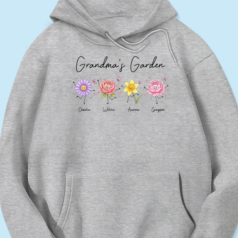 Grandma's Garden Cute Doodle Birth Month Flower - Personalized Shirt - Heartfelt Gift For Grandma, Mom, Auntie