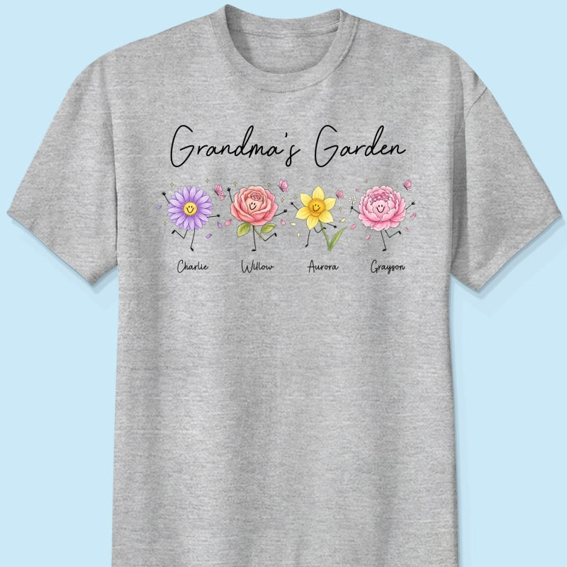 Grandma's Garden Cute Doodle Birth Month Flower - Personalized Shirt - Heartfelt Gift For Grandma, Mom, Auntie