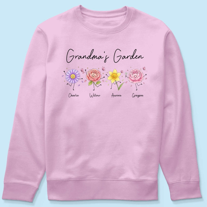 Grandma's Garden Cute Doodle Birth Month Flower - Personalized Shirt - Heartfelt Gift For Grandma, Mom, Auntie