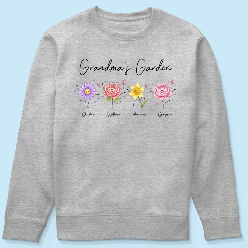 Grandma's Garden Cute Doodle Birth Month Flower - Personalized Shirt - Heartfelt Gift For Grandma, Mom, Auntie