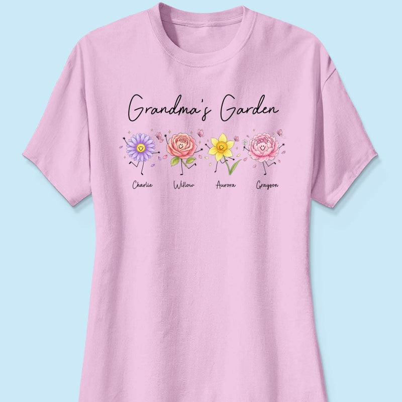 Grandma's Garden Cute Doodle Birth Month Flower - Personalized Shirt - Heartfelt Gift For Grandma, Mom, Auntie