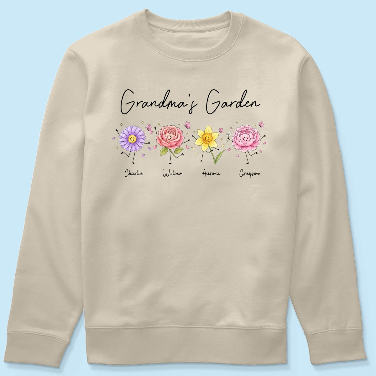 Grandma's Garden Cute Doodle Birth Month Flower - Personalized Shirt - Heartfelt Gift For Grandma, Mom, Auntie