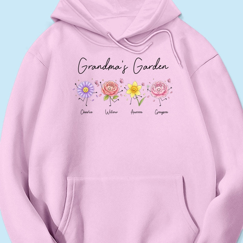 Grandma's Garden Cute Doodle Birth Month Flower - Personalized Shirt - Heartfelt Gift For Grandma, Mom, Auntie
