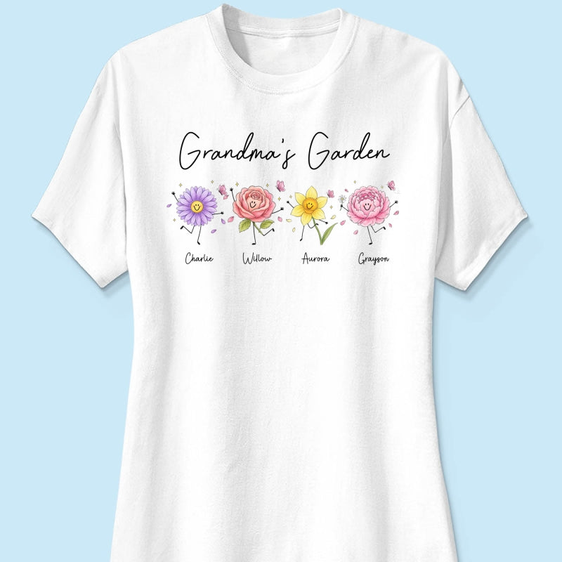 Grandma's Garden Cute Doodle Birth Month Flower - Personalized Shirt - Heartfelt Gift For Grandma, Mom, Auntie