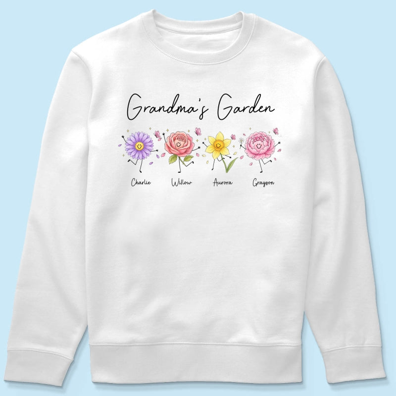Grandma's Garden Cute Doodle Birth Month Flower - Personalized Shirt - Heartfelt Gift For Grandma, Mom, Auntie