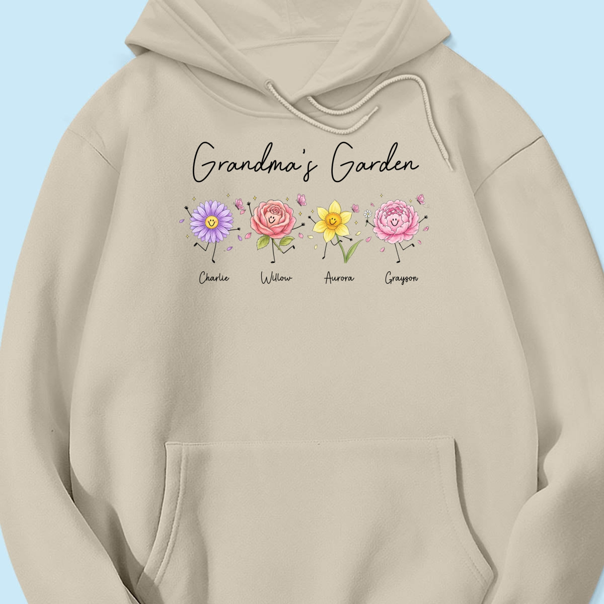 Grandma's Garden Cute Doodle Birth Month Flower - Personalized Shirt - Heartfelt Gift For Grandma, Mom, Auntie