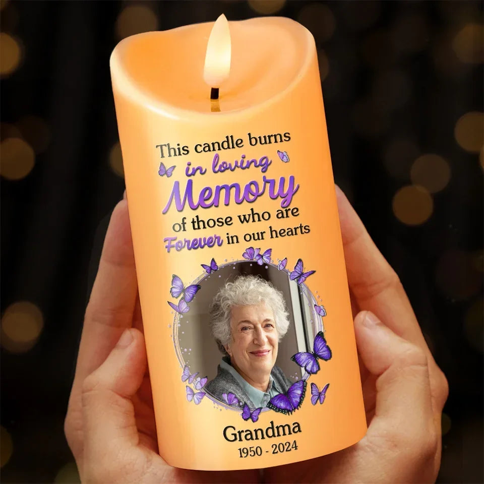 Custom Photo Forever In Our Hearts - Memorial Personalized Custom LED Candle - Sympathy Gift, Christmas Gift For Family Members