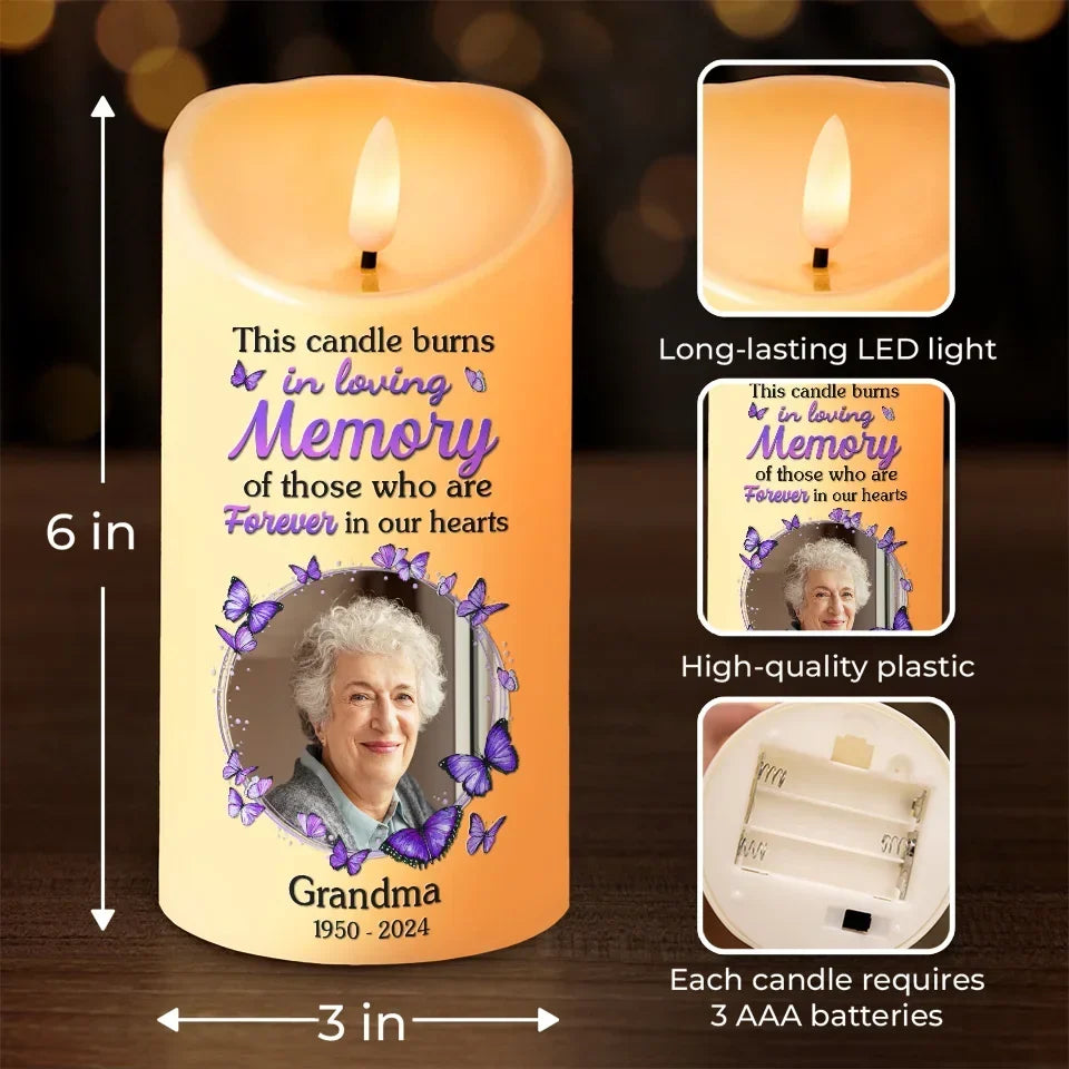 Custom Photo Forever In Our Hearts - Memorial Personalized Custom LED Candle - Sympathy Gift, Christmas Gift For Family Members