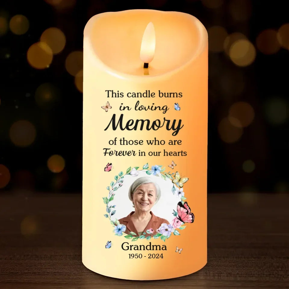 Custom Photo LED Candle - Personalized Christmas Memorial Sympathy Gifts For Loss Of Mom, Dad - This Candle Burns In Loving Memory