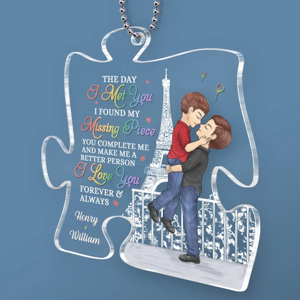 You Complete Me And Make Me A Better Person - Couple Personalized Custom Car Ornament - Acrylic Custom Shaped - Gift For Husband Wife, Anniversary, LGBTQ+