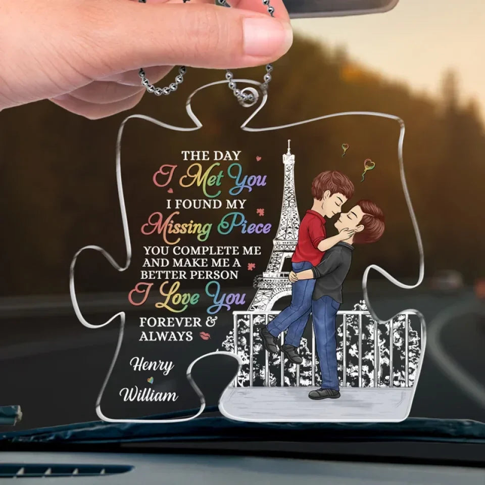 You Complete Me And Make Me A Better Person - Couple Personalized Custom Car Ornament - Acrylic Custom Shaped - Gift For Husband Wife, Anniversary, LGBTQ+