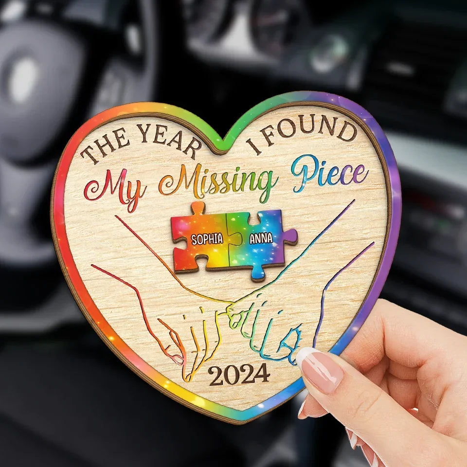 The Year I Found My Missing Piece - Couple Personalized Custom Car Visor Clip - Gift For Husband Wife, Anniversary, LGBTQ+
