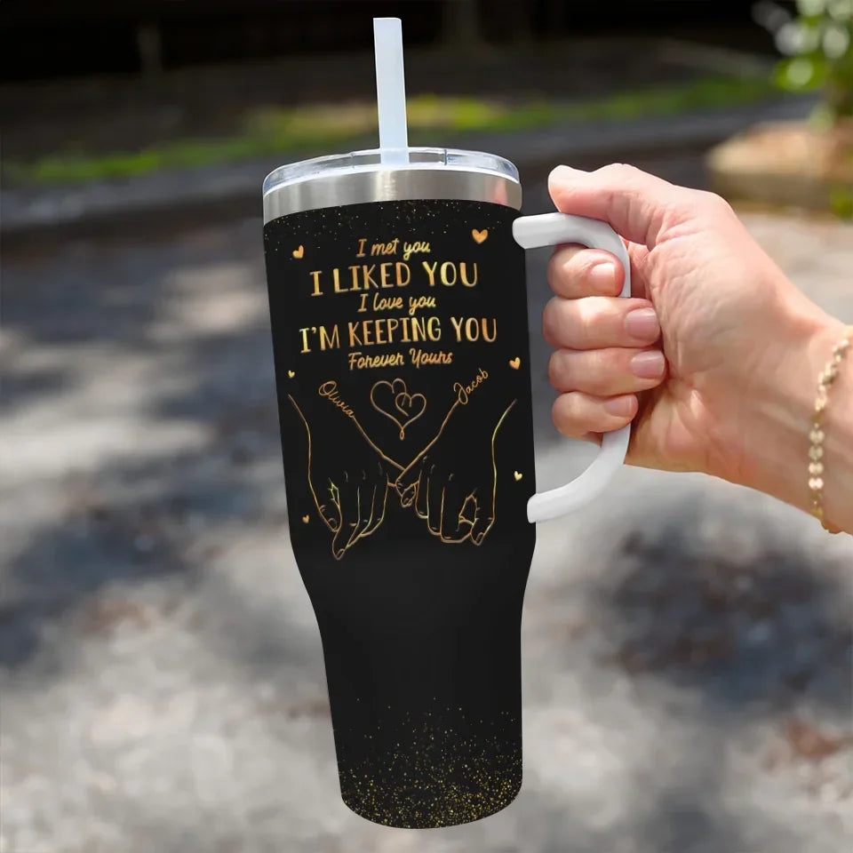 You're The One For Me - Couple Personalized Custom 40 Oz Stainless Steel Tumbler With Handle - Gift For Husband Wife, Anniversary, LGBTQ+