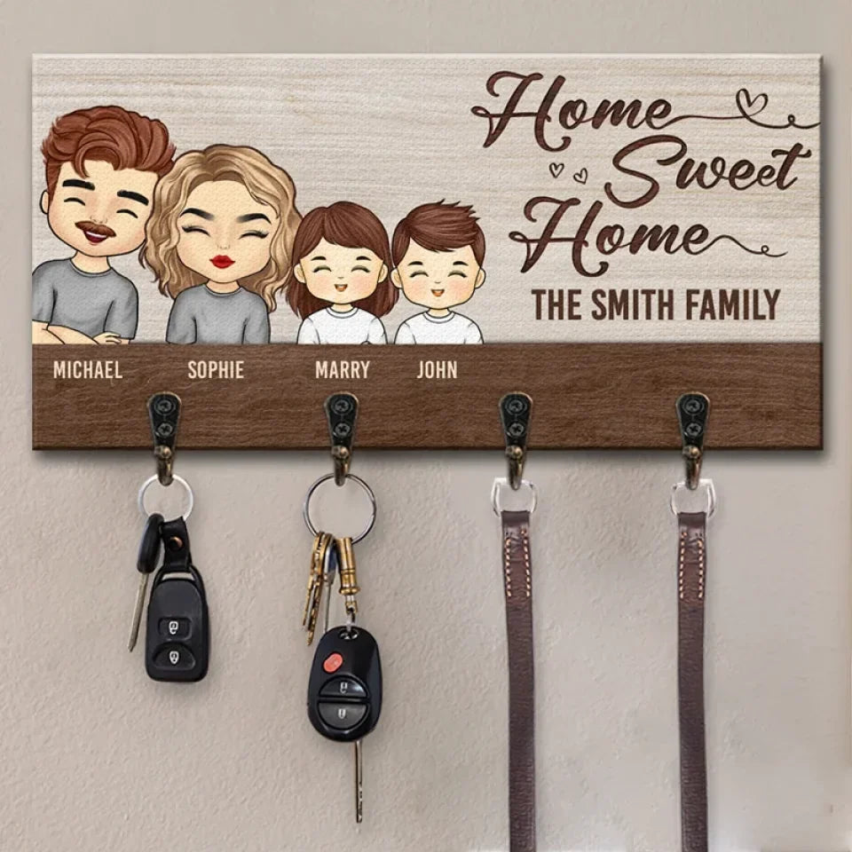 Home Sweet Home - Family Personalized Custom Home Decor Key Hanger, Key Holder - House Warming Gift For Family Members, Pet Owners, Pet Lovers