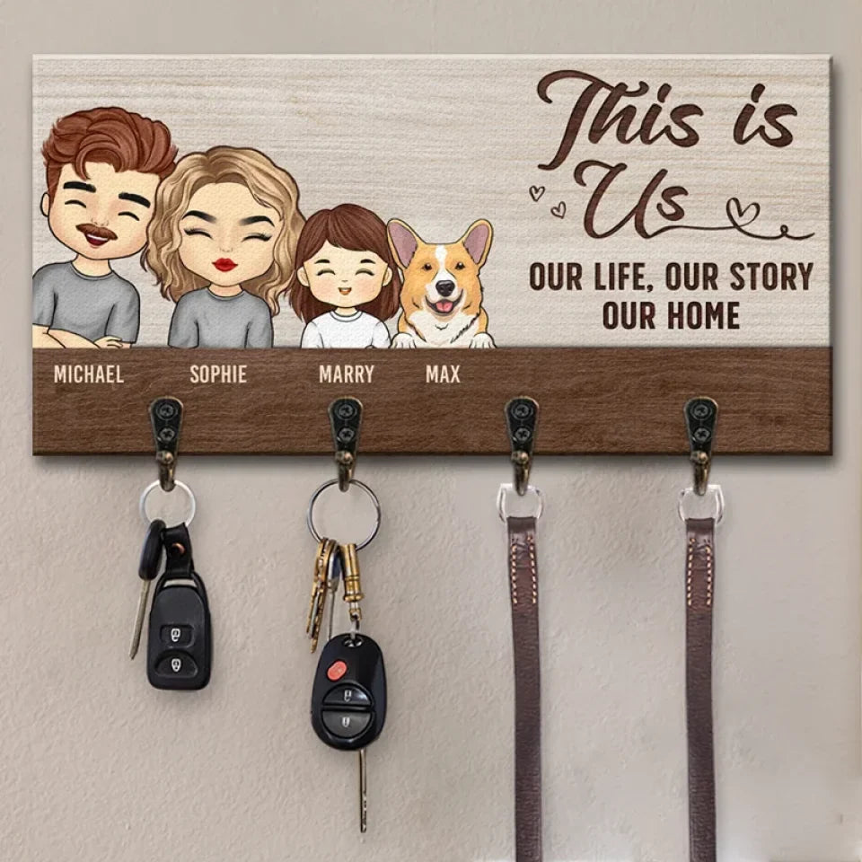 Home Sweet Home - Family Personalized Custom Home Decor Key Hanger, Key Holder - House Warming Gift For Family Members, Pet Owners, Pet Lovers