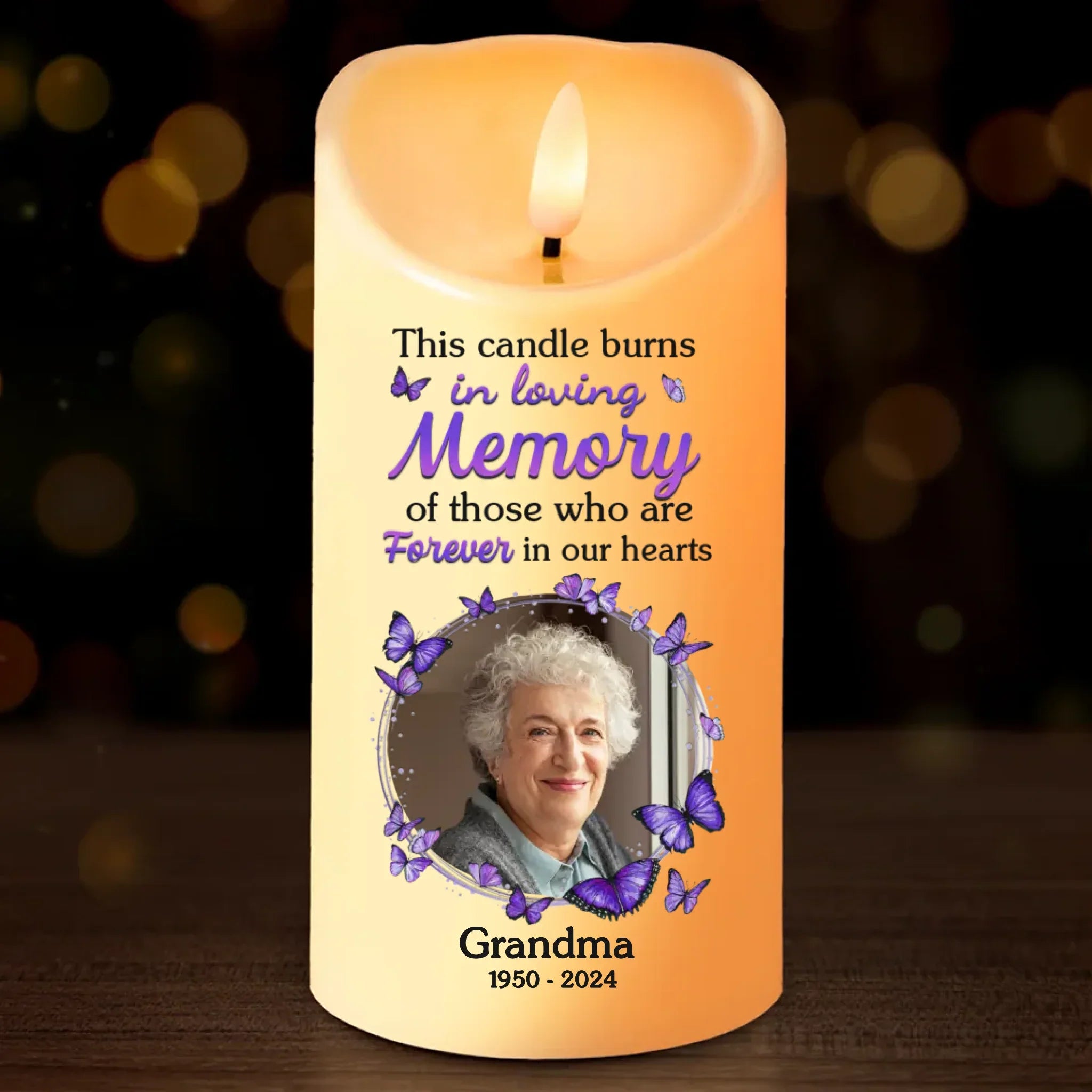 Custom Photo Forever In Our Hearts - Memorial Personalized Custom LED Candle - Sympathy Gift, Christmas Gift For Family Members