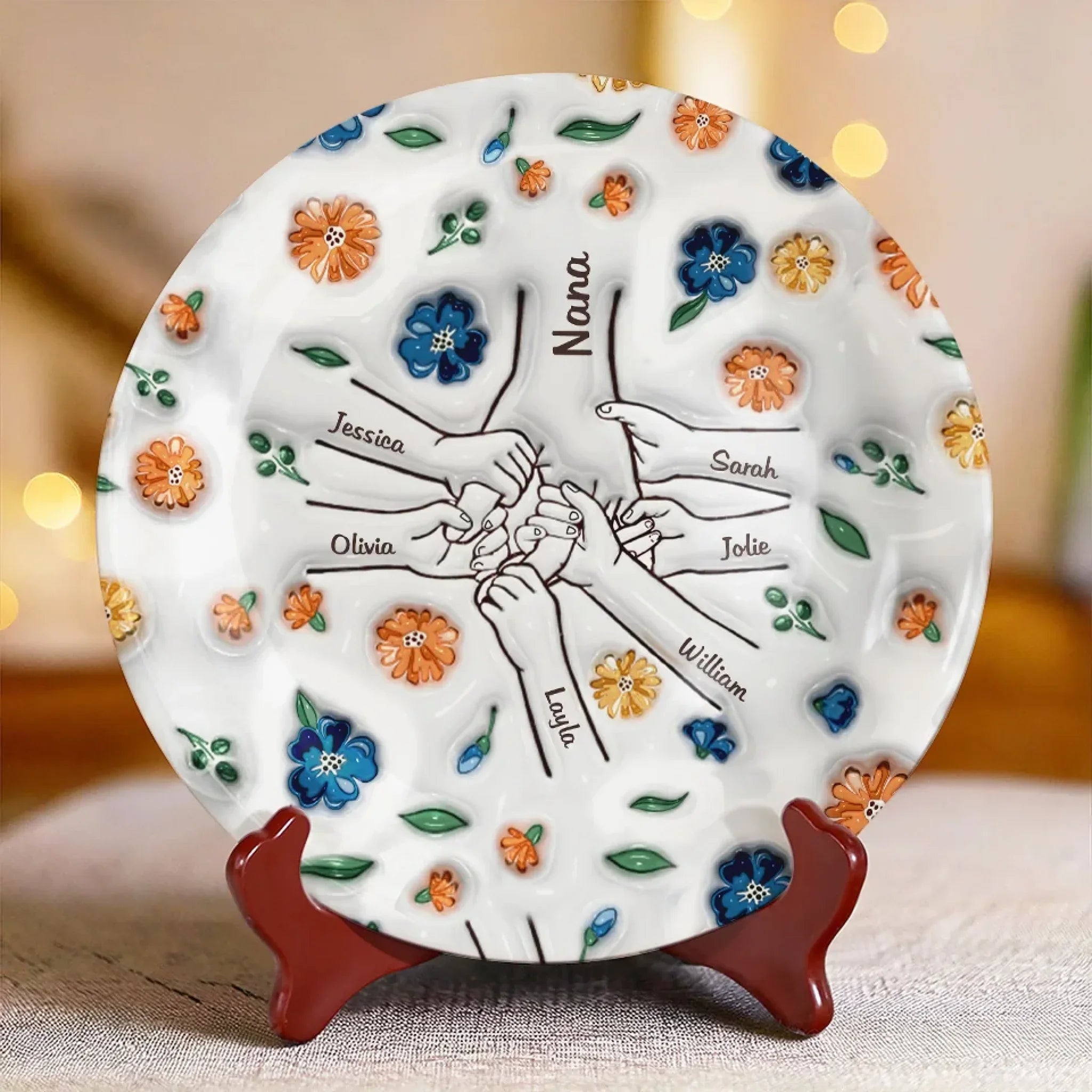 Bound By Love, Strengthened By Laughter - Family Personalized Custom 3D Inflated Effect Printed Ceramic Plate - Mother's Day, Gift For Mom, Grandma