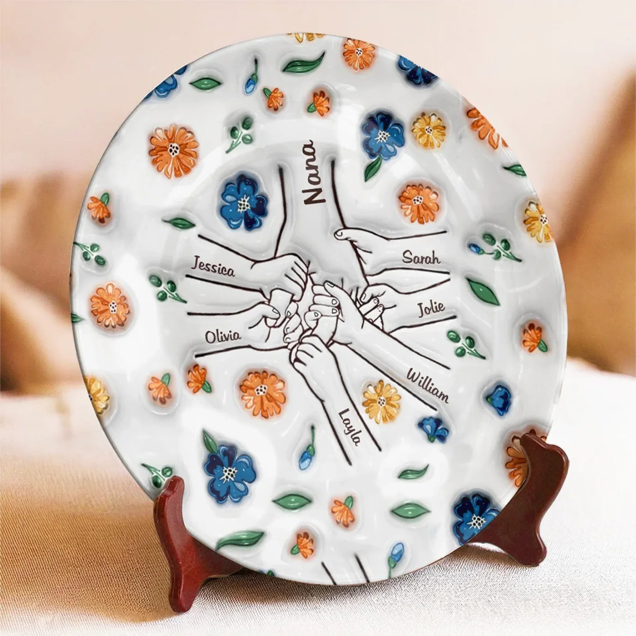 Bound By Love, Strengthened By Laughter - Family Personalized Custom 3D Inflated Effect Printed Ceramic Plate - Mother's Day, Gift For Mom, Grandma