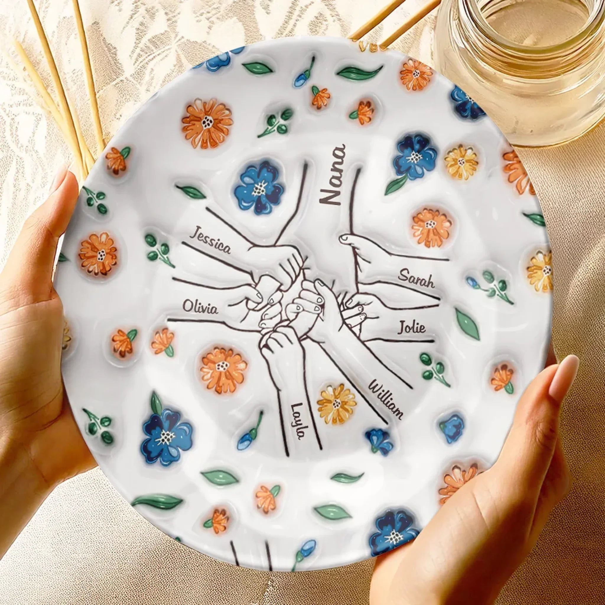 Bound By Love, Strengthened By Laughter - Family Personalized Custom 3D Inflated Effect Printed Ceramic Plate - Mother's Day, Gift For Mom, Grandma