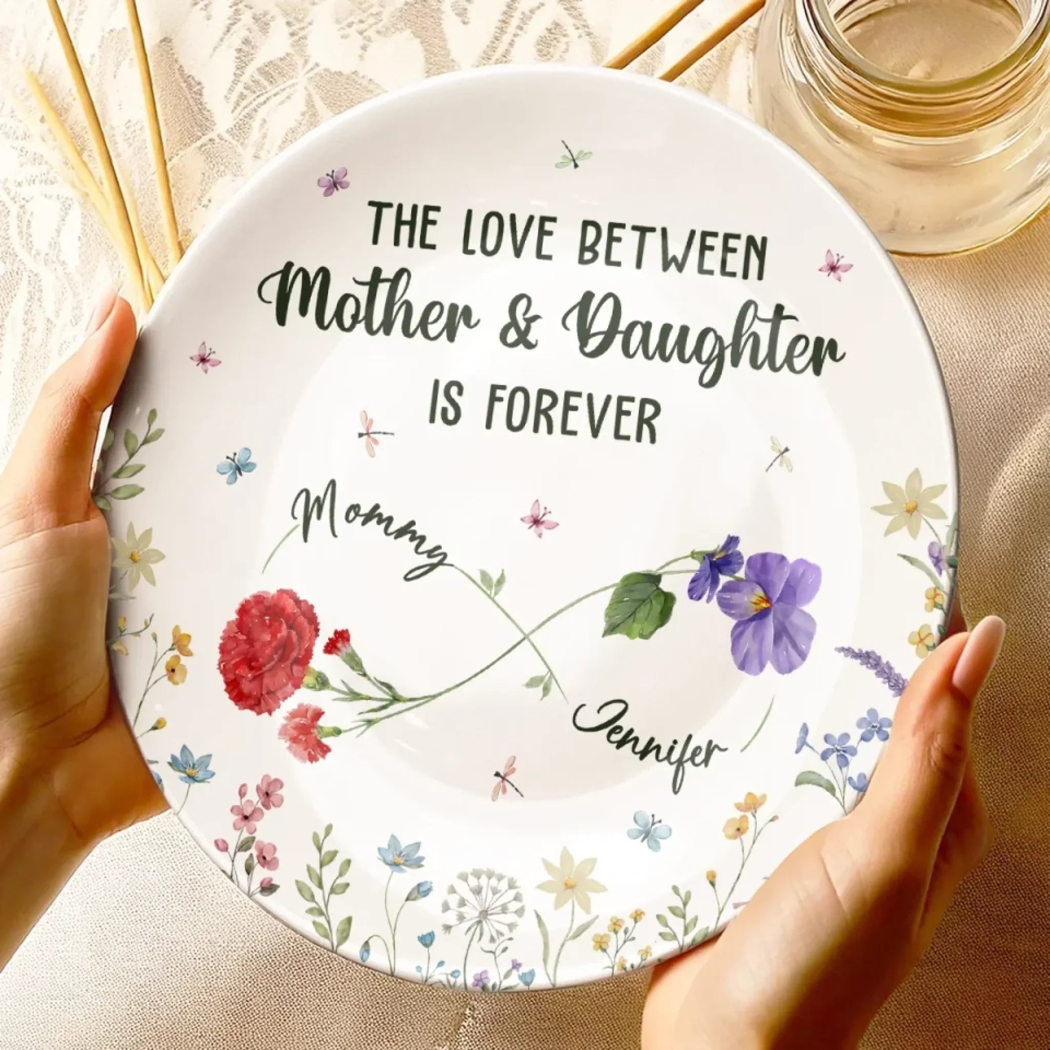 The Love Between Mother & Daughter Is Forever - Family Personalized Custom Ceramic Plate - Mother's Day, Gift For Mom, Daughter