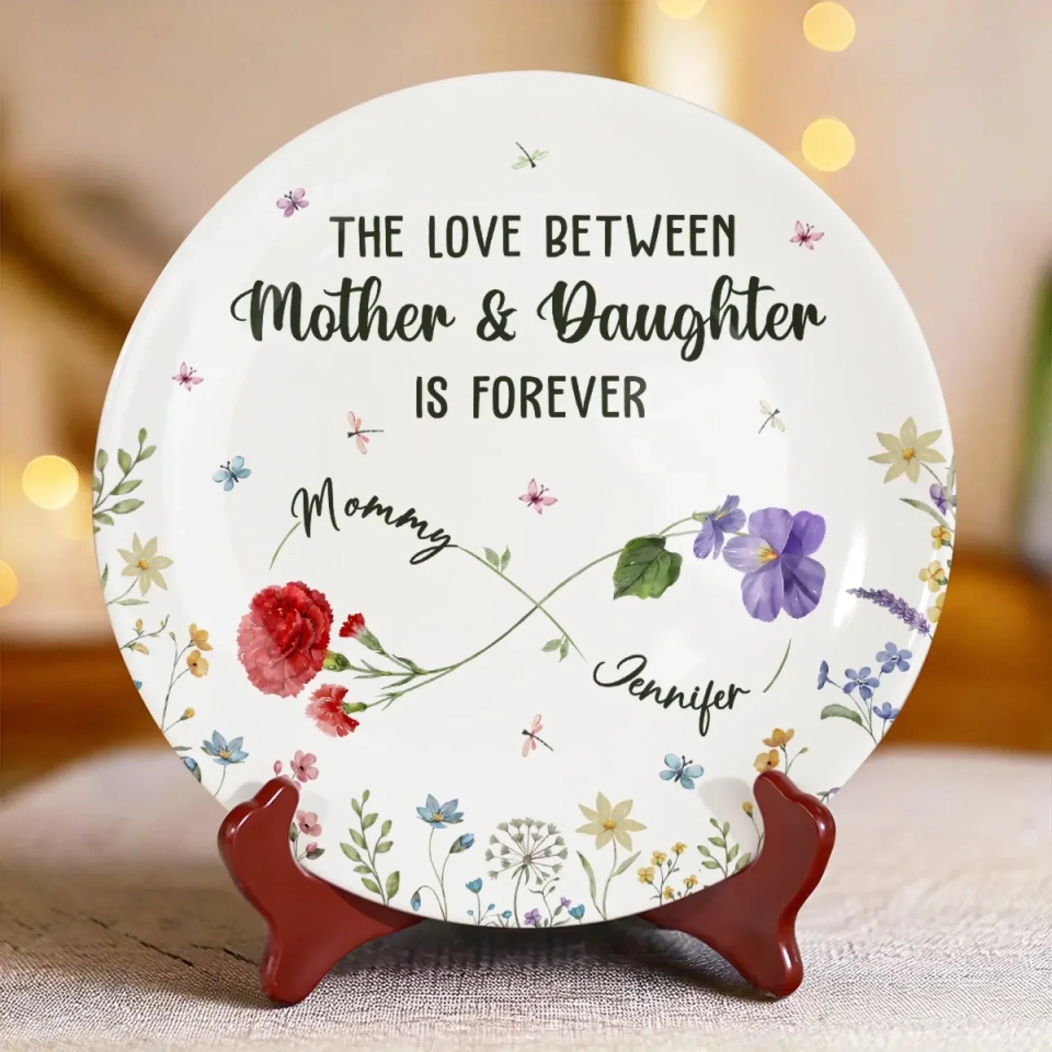 The Love Between Mother & Daughter Is Forever - Family Personalized Custom Ceramic Plate - Mother's Day, Gift For Mom, Daughter