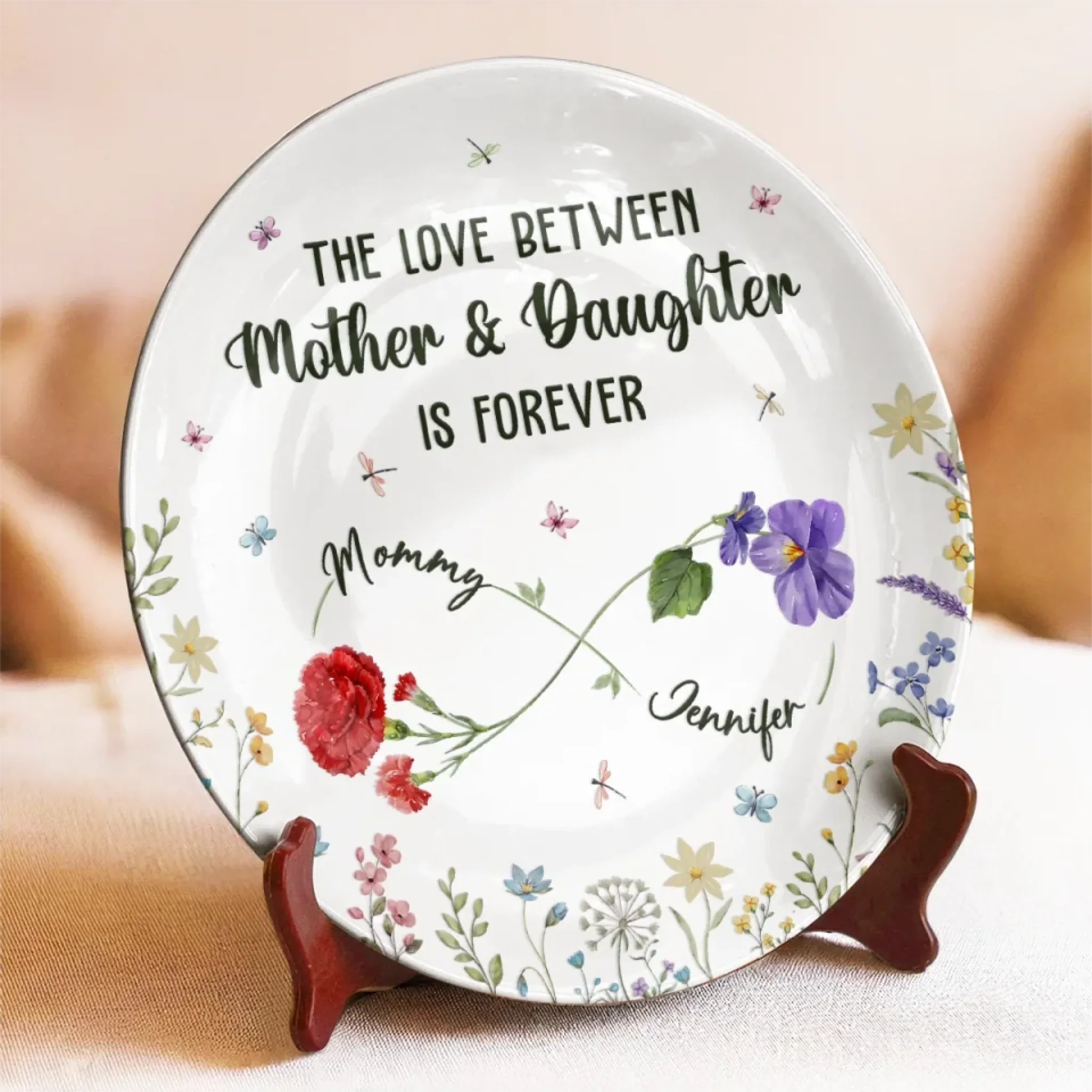 The Love Between Mother & Daughter Is Forever - Family Personalized Custom Ceramic Plate - Mother's Day, Gift For Mom, Daughter