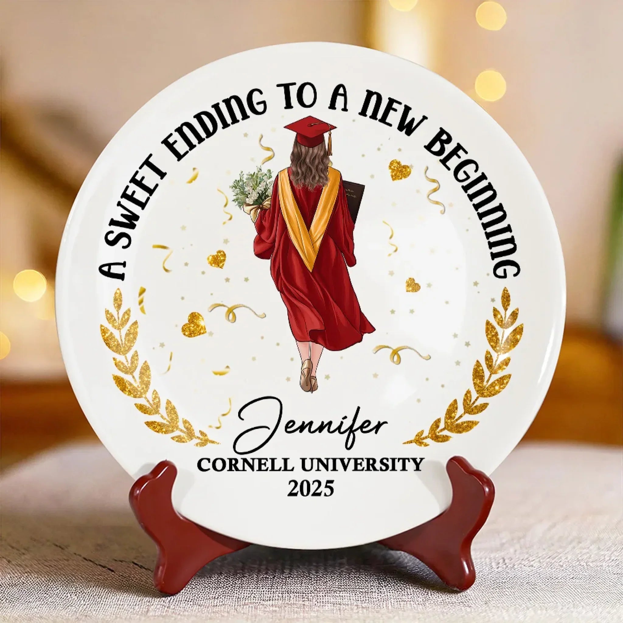 A Sweet Ending To A New Beginning - Family Personalized Custom Ceramic Plate - Graduation Gift For Family Members, Siblings, Brothers, Sisters