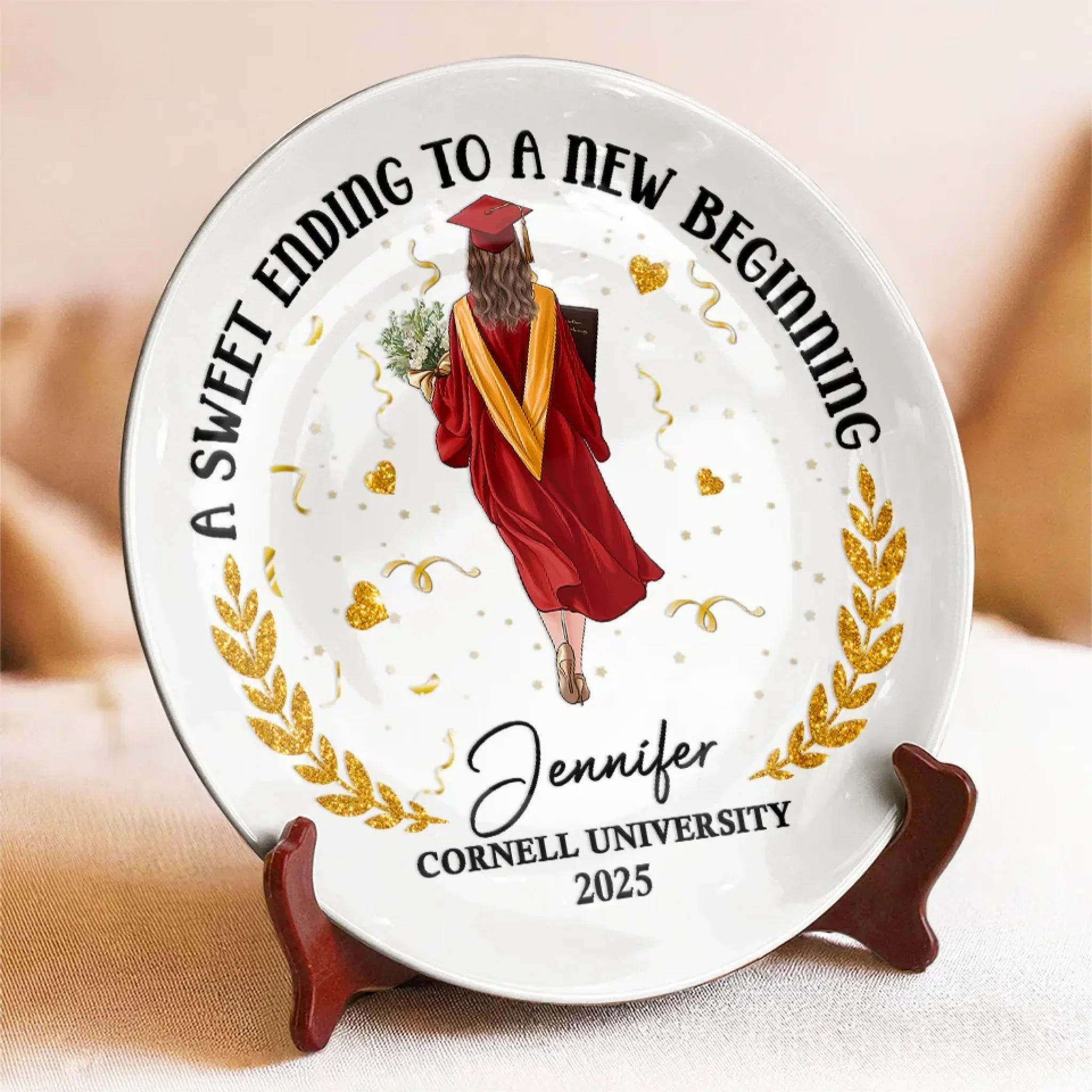 A Sweet Ending To A New Beginning - Family Personalized Custom Ceramic Plate - Graduation Gift For Family Members, Siblings, Brothers, Sisters