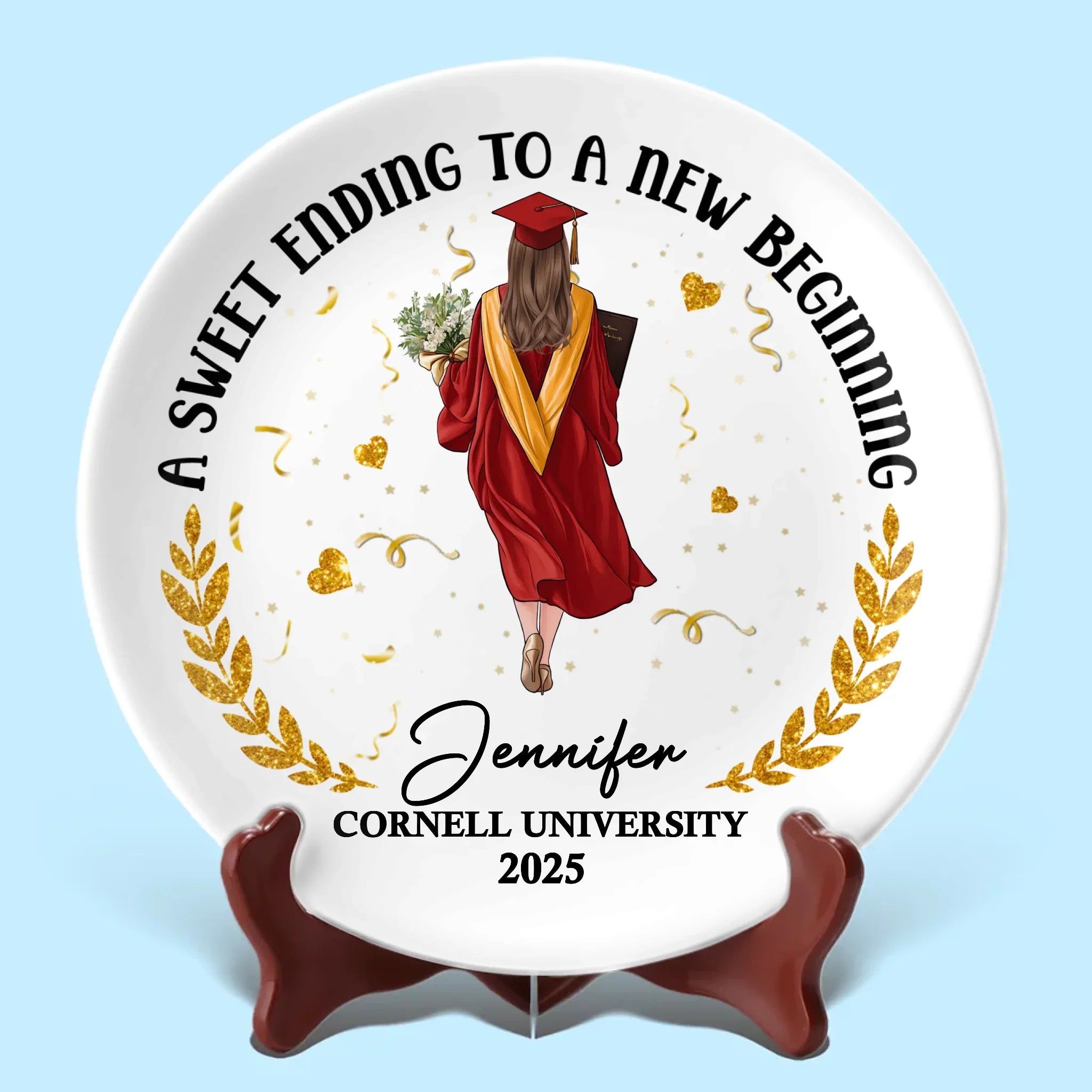A Sweet Ending To A New Beginning - Family Personalized Custom Ceramic Plate - Graduation Gift For Family Members, Siblings, Brothers, Sisters