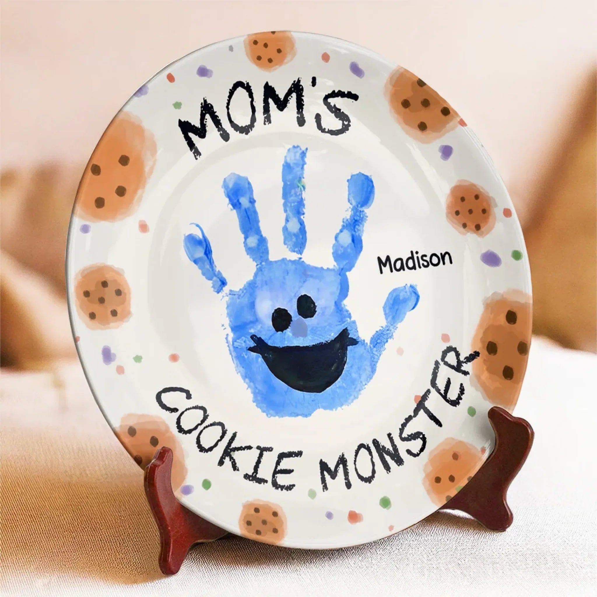 Mama's Cookie Monster - Family Personalized Custom Ceramic Plate - Mother's Day, Gift For Mom, Grandma