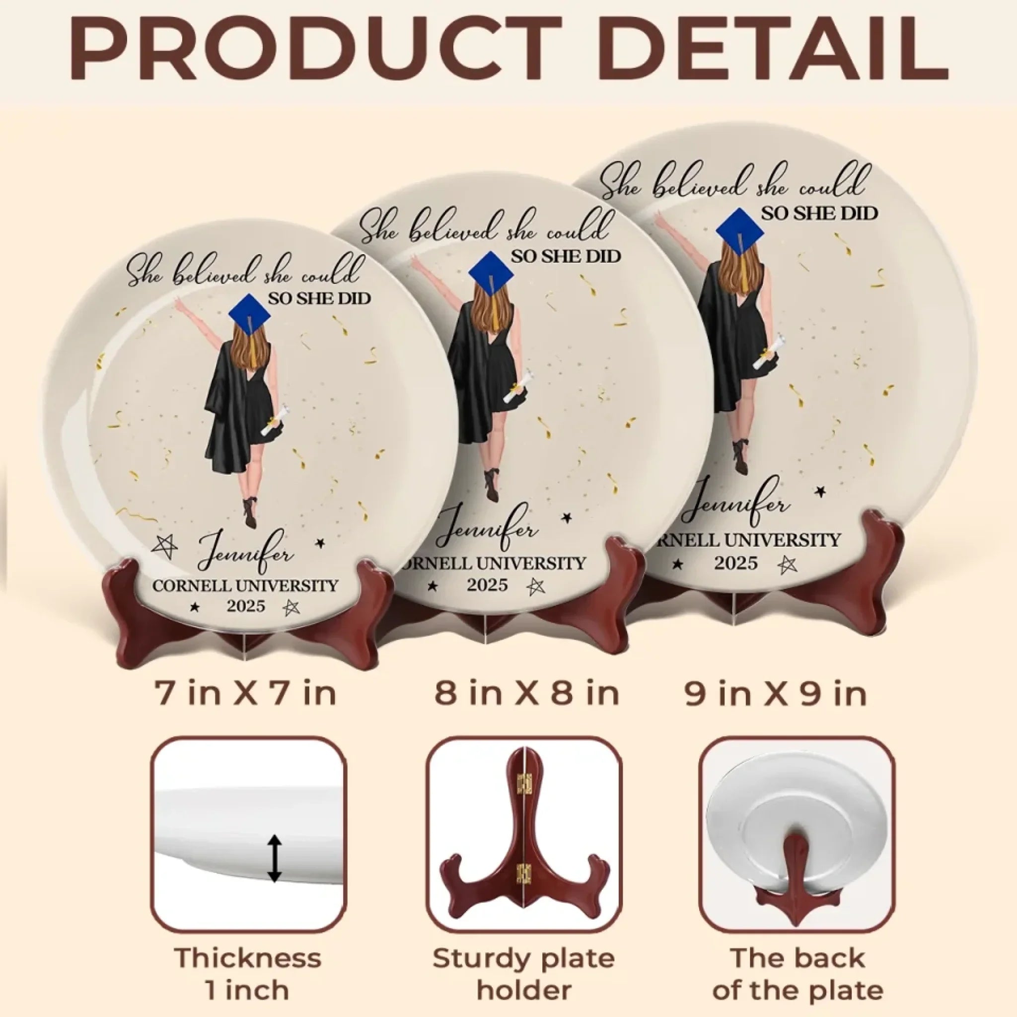 She Believed, She Achieved - Family Personalized Custom Ceramic Plate - Graduation Gift For Family Members, Siblings, Brothers, Sisters